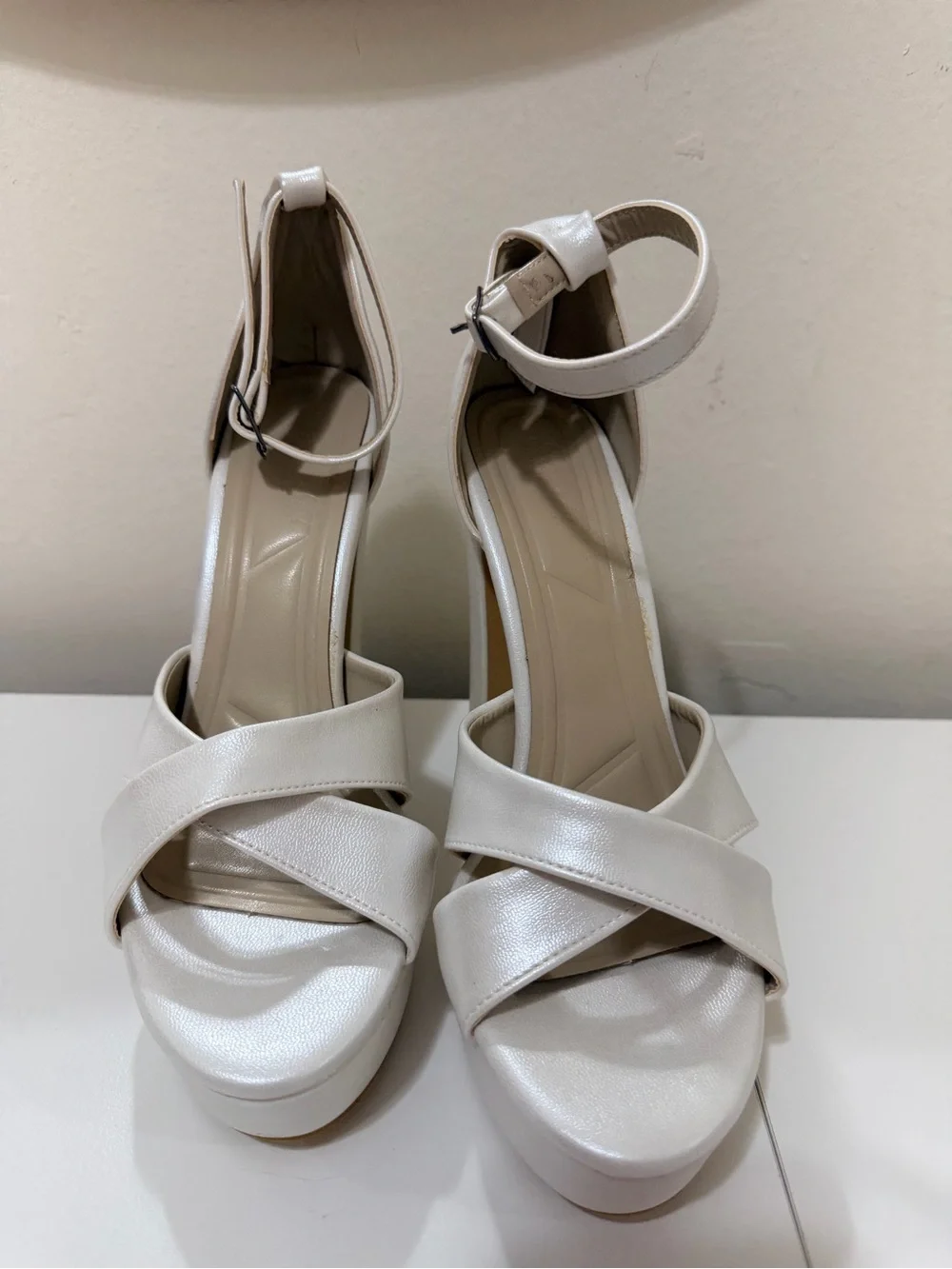 Women's Ivory Platform Ankle-Strap Heels